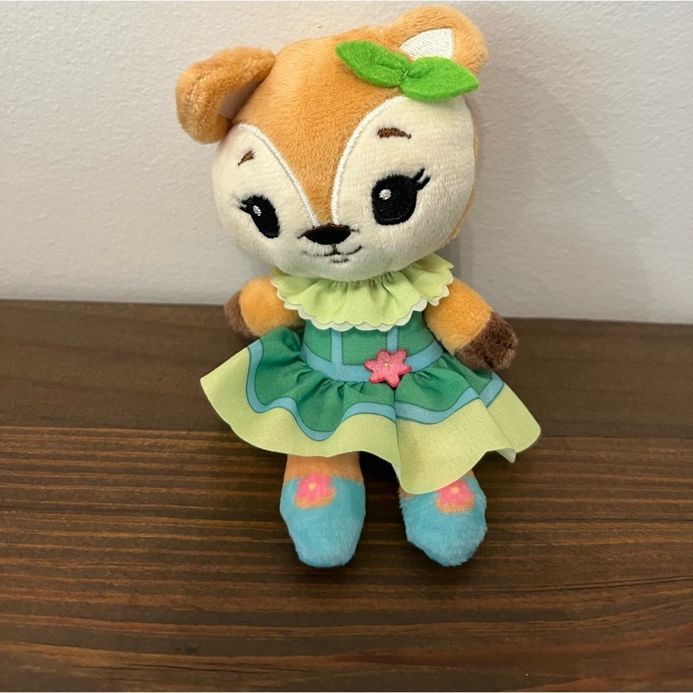 TINY TUKKINS PLUSH STUFFED 5 1/2" Fox Green Dress ~preowned